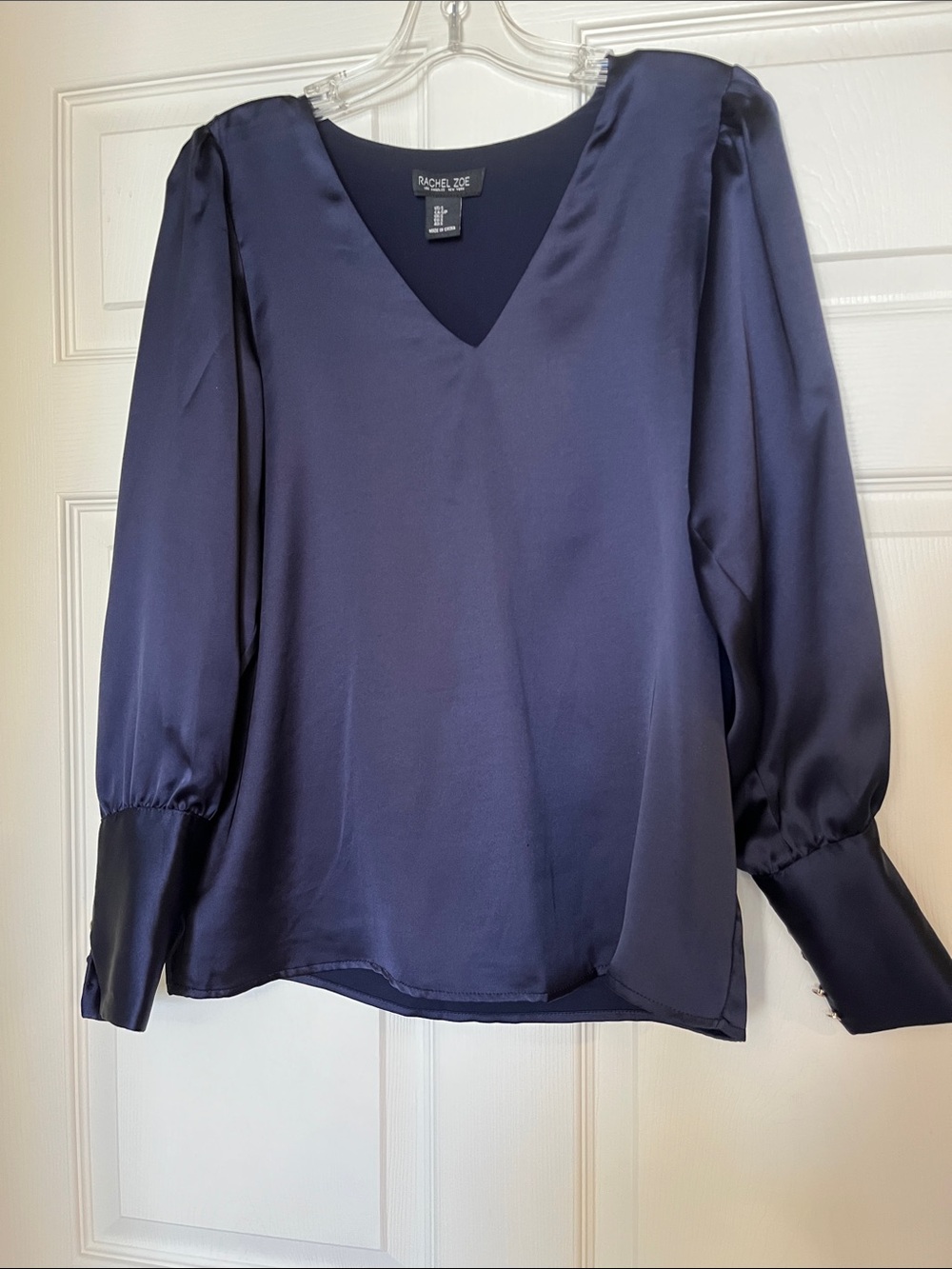Rachel Zoe Deep Navy Satin V-Neck Blouse